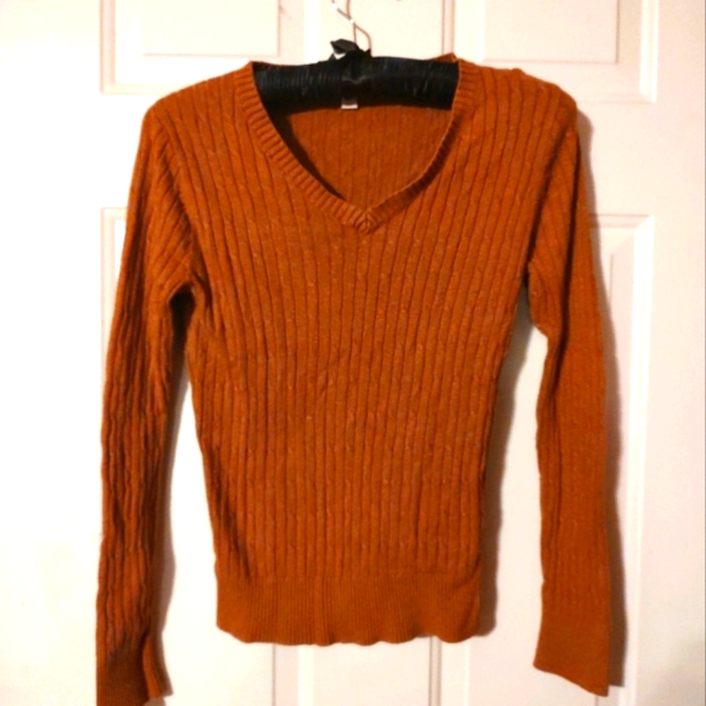 🍂🤎🍂 Cozy Merona Cinnamon Terra Cotta Copper Rust Cable Knit Sweater - SP